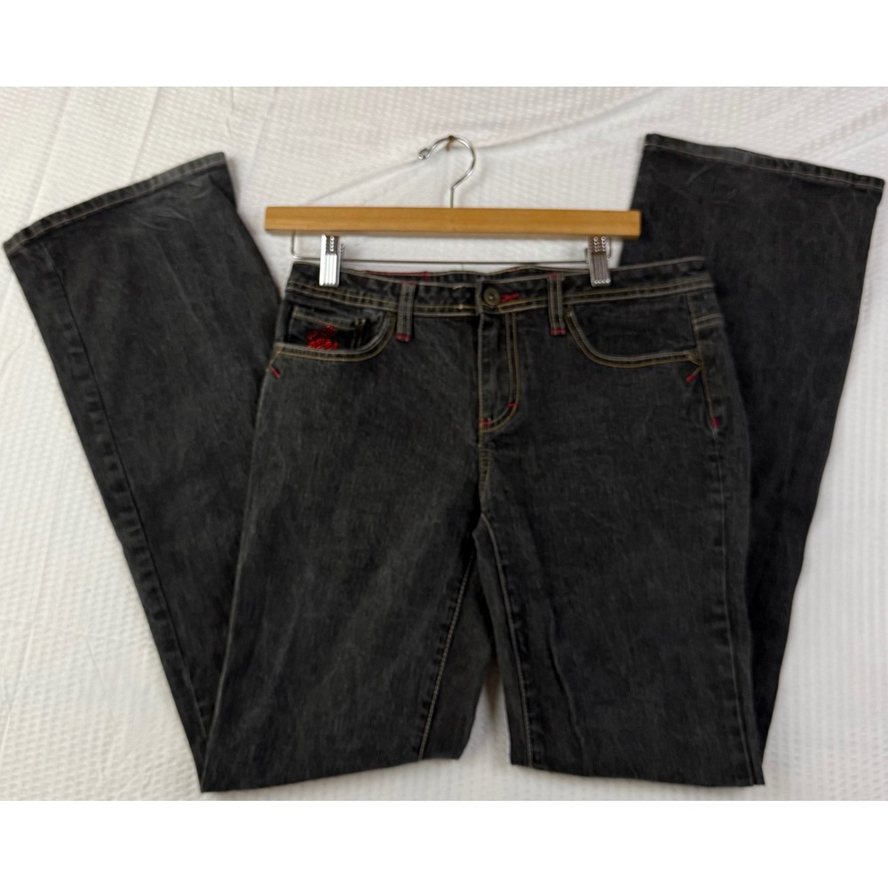 Vintage Rocawear Womens Bootcut Jeans Black Red Rhinestone Logo Y2K Denim Size 9